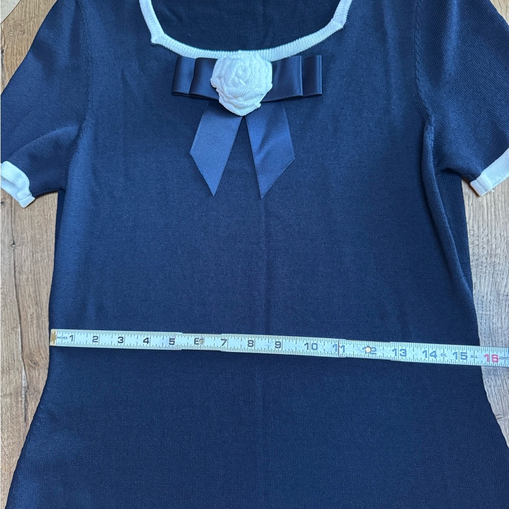 Luisa Spagnoli Navy Blue Knit Dress IT 44 US 8 Bow Trim Elegant Classic Luxury - Picture 10 of 11